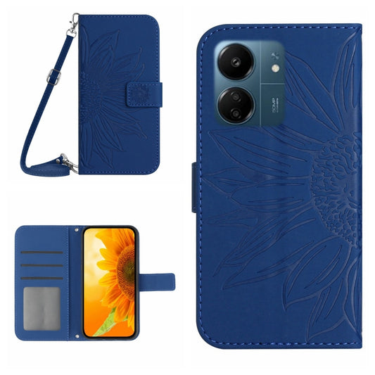 For Xiaomi Redmi 13C 4G Skin Feel Sun Flower Embossed Flip Leather Phone Case with Lanyard(Dark Blue) by buy2fix