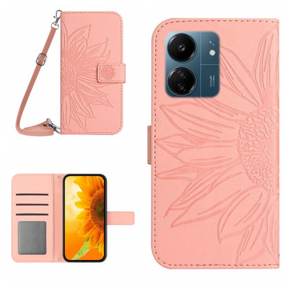 For Xiaomi Redmi 13C 4G Skin Feel Sun Flower Embossed Flip Leather Phone Case with Lanyard(Pink) by buy2fix