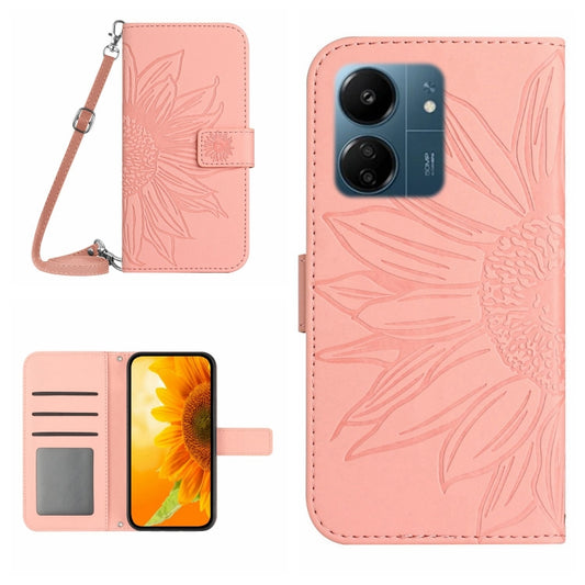 For Xiaomi Redmi 13C 4G Skin Feel Sun Flower Embossed Flip Leather Phone Case with Lanyard(Pink) by buy2fix