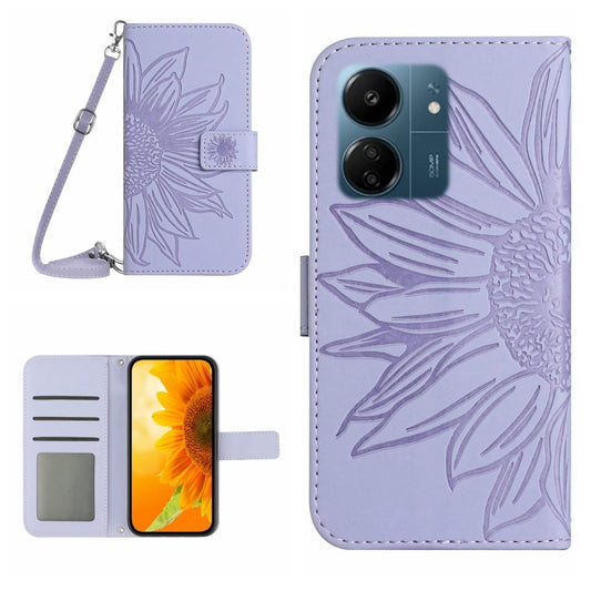 For Xiaomi Redmi 13C 4G Skin Feel Sun Flower Embossed Flip Leather Phone Case with Lanyard(Purple) by buy2fix