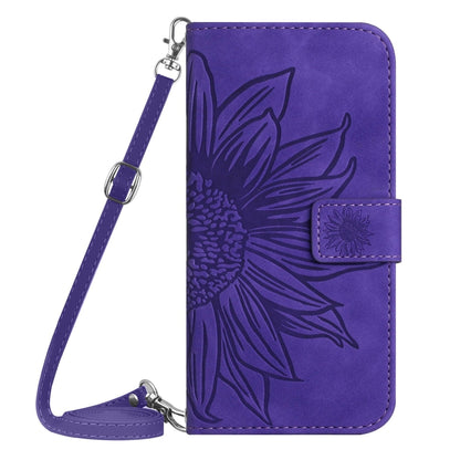 For Xiaomi Redmi 13C 5G Skin Feel Sun Flower Embossed Flip Leather Phone Case with Lanyard(Dark Purple) by buy2fix