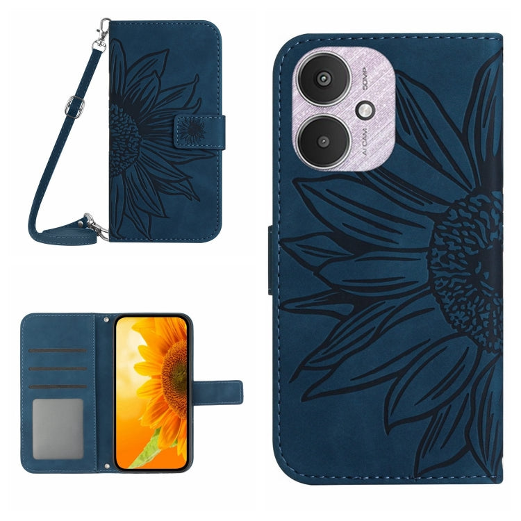 For Xiaomi Redmi 13C 5G Skin Feel Sun Flower Embossed Flip Leather Phone Case with Lanyard(Inky Blue) by buy2fix