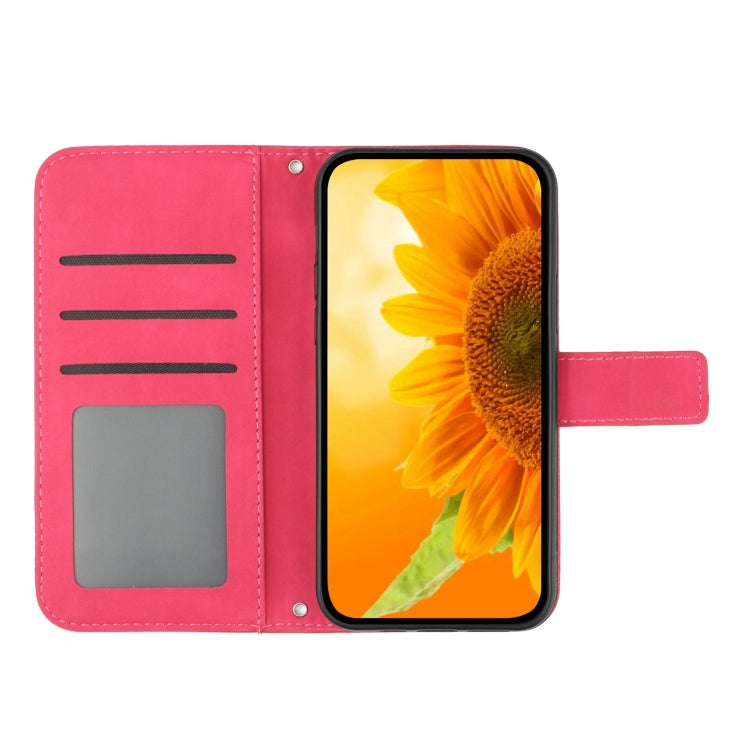 For Xiaomi Redmi 13C 5G Skin Feel Sun Flower Embossed Flip Leather Phone Case with Lanyard(Rose Red) by buy2fix