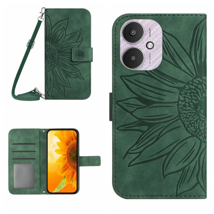 For Xiaomi Redmi 13C 5G Skin Feel Sun Flower Embossed Flip Leather Phone Case with Lanyard(Green) by buy2fix