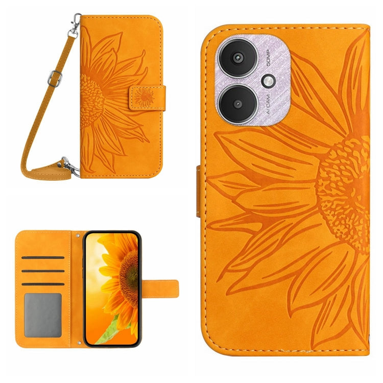 For Xiaomi Redmi 13C 5G Skin Feel Sun Flower Embossed Flip Leather Phone Case with Lanyard(Yellow) by buy2fix