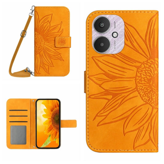For Xiaomi Redmi 13C 5G Skin Feel Sun Flower Embossed Flip Leather Phone Case with Lanyard(Yellow) by buy2fix