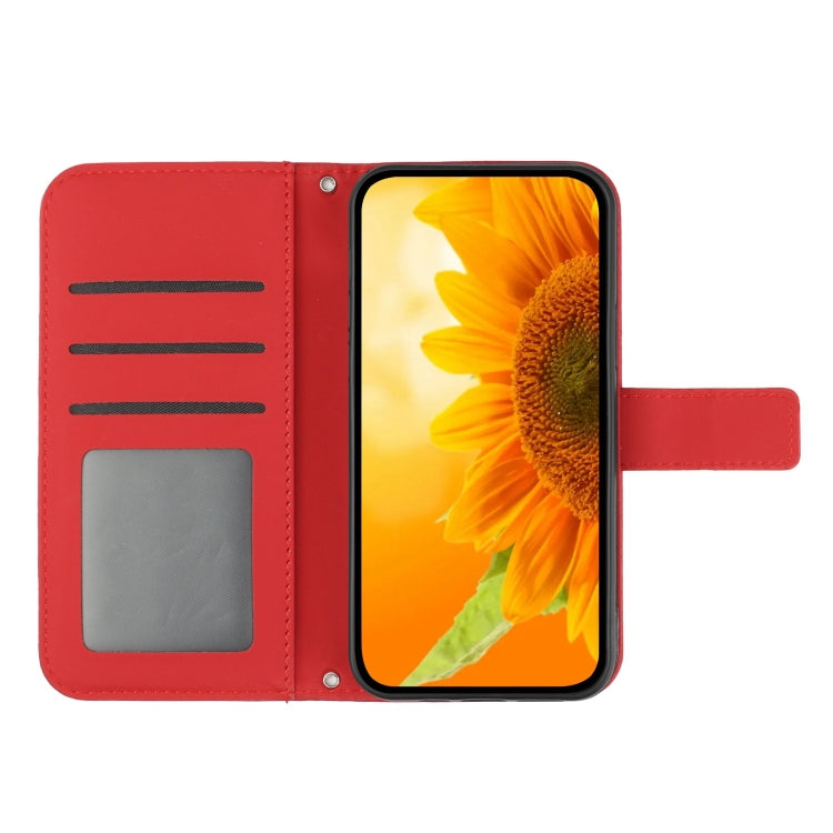 For Xiaomi Redmi 13C 5G Skin Feel Sun Flower Embossed Flip Leather Phone Case with Lanyard(Red) by buy2fix