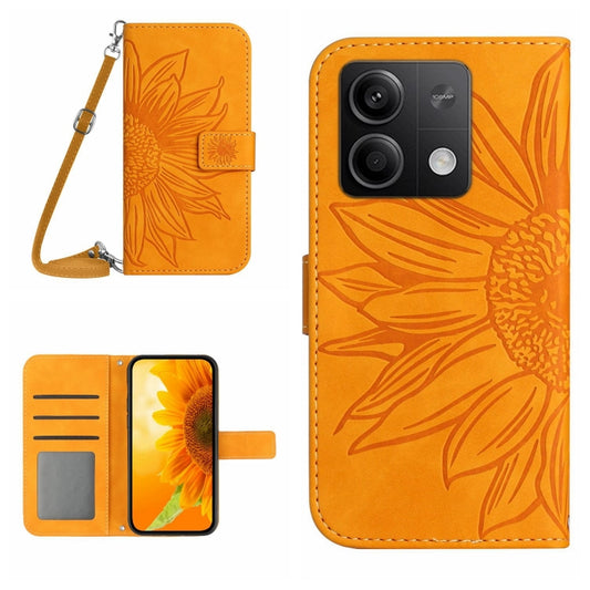 For Xiaomi Redmi Note 13 4G Global Skin Feel Sun Flower Embossed Flip Leather Phone Case with Lanyard(Yellow) - Xiaomi Cases by buy2fix | Online Shopping UK | buy2fix