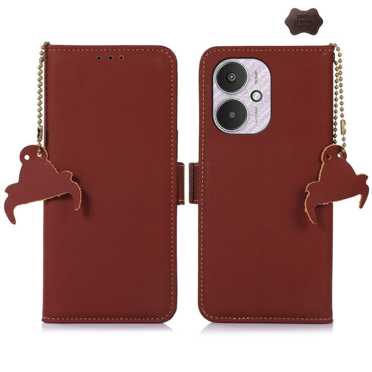 For Xiaomi Redmi 13C 4G / 13C 5G / POCO C65 Genuine Leather Magnetic RFID Leather Phone Case(Coffee) - Xiaomi Cases by buy2fix | Online Shopping UK | buy2fix