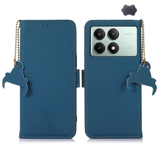 For Xiaomi Redmi K70E / Poco X6 Pro Genuine Leather Magnetic RFID Leather Phone Case(Blue) - Xiaomi Cases by buy2fix | Online Shopping UK | buy2fix