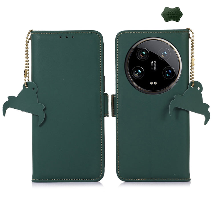 For Xiaomi 14 Ultra Genuine Leather Magnetic RFID Leather Phone Case(Green) - Xiaomi 14 Ultra Cases by buy2fix | Online Shopping UK | buy2fix