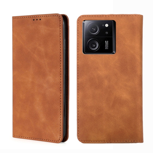 For Xiaomi Redmi K60 Ultra Skin Feel Magnetic Leather Phone Case(Light Brown) - Xiaomi Cases by buy2fix | Online Shopping UK | buy2fix