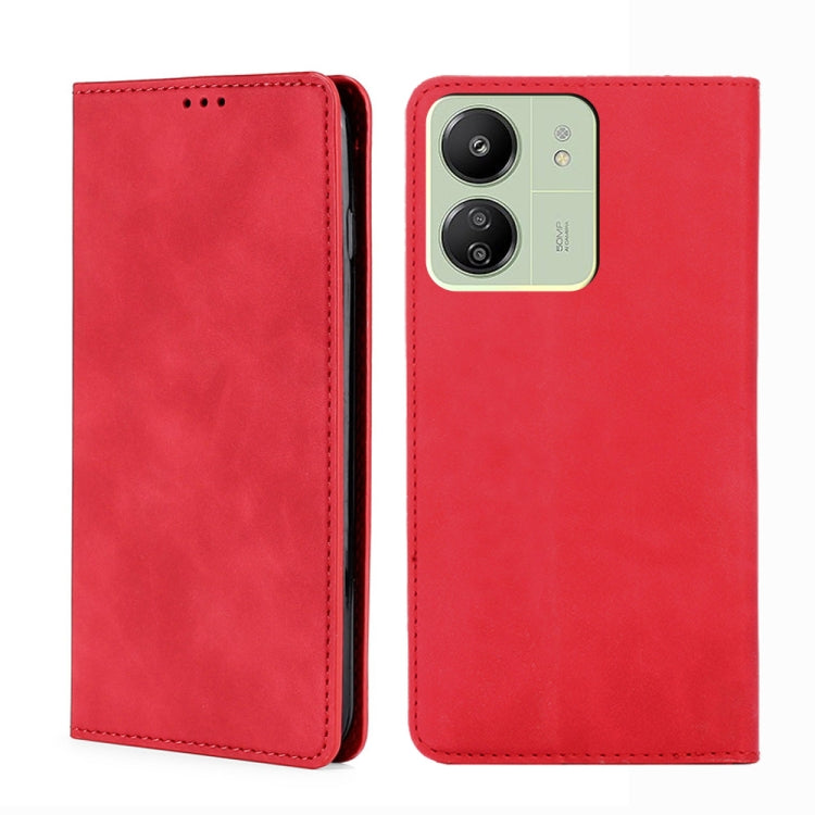 For Xiaomi Redmi 13C Skin Feel Magnetic Leather Phone Case(Red) by buy2fix