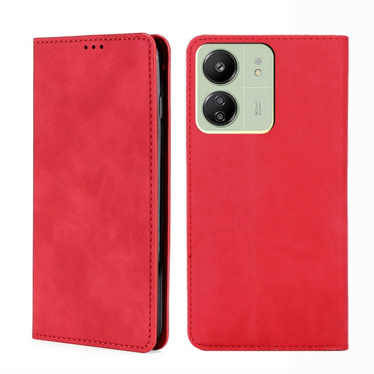 For Xiaomi Redmi 13C Skin Feel Magnetic Leather Phone Case(Red) by buy2fix