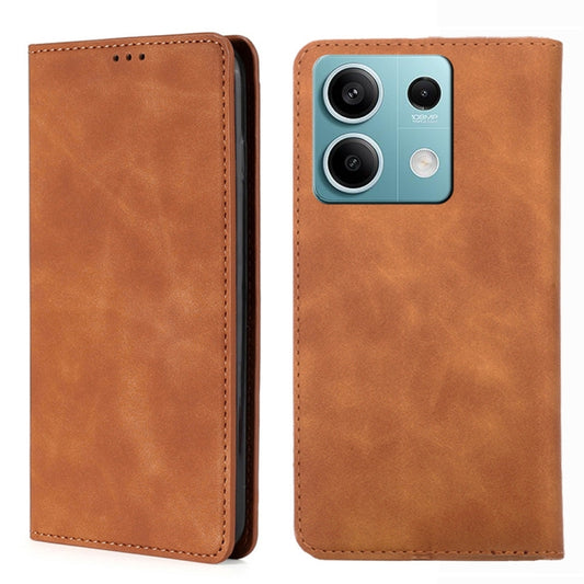 For Xiaomi Redmi Note 13 4G Skin Feel Magnetic Leather Phone Case(Light Brown) - Xiaomi Cases by buy2fix | Online Shopping UK | buy2fix