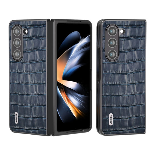 For Samsung Galaxy Z Fold5 ABEEL Crocodile Texture Genuine Leather Phone Case(Blue)