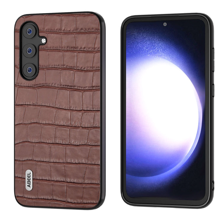 For Samsung Galaxy S23 FE 5G ABEEL Crocodile Texture Genuine Leather Phone Case(Brown) by buy2fix