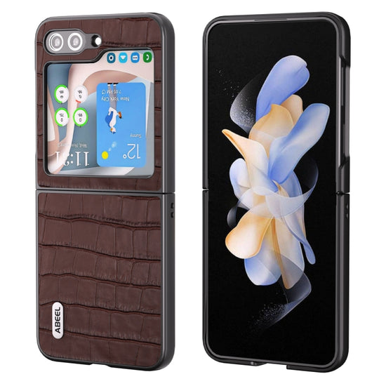 For Samsung Galaxy Z Flip6 / Flip7 FE ABEEL Crocodile Texture Genuine Leather Phone Case(Brown)