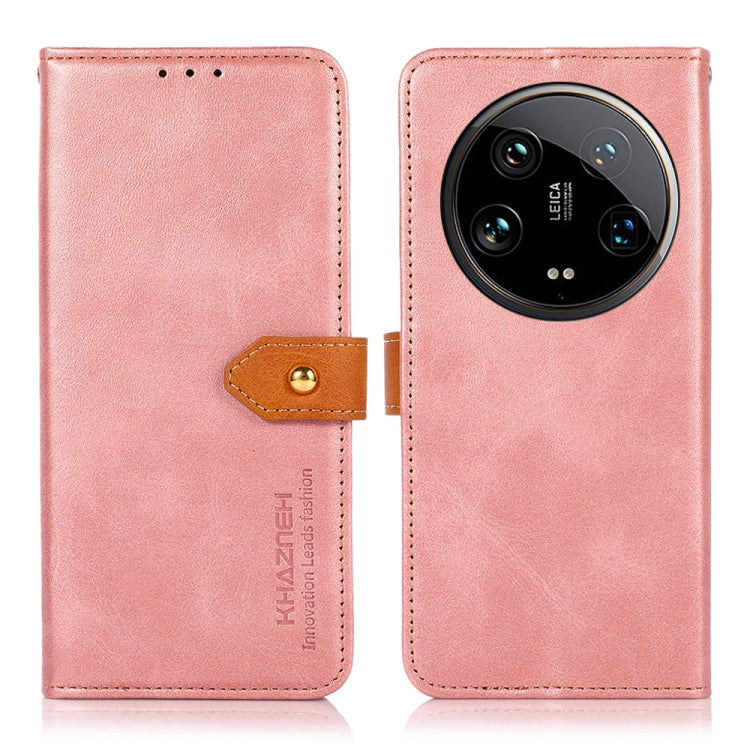 For Xiaomi 14 Ultra KHAZNEH Cowhide Texture Flip Leather Phone Case(Rose Gold) - Xiaomi 14 Ultra Cases by buy2fix | Online Shopping UK | buy2fix