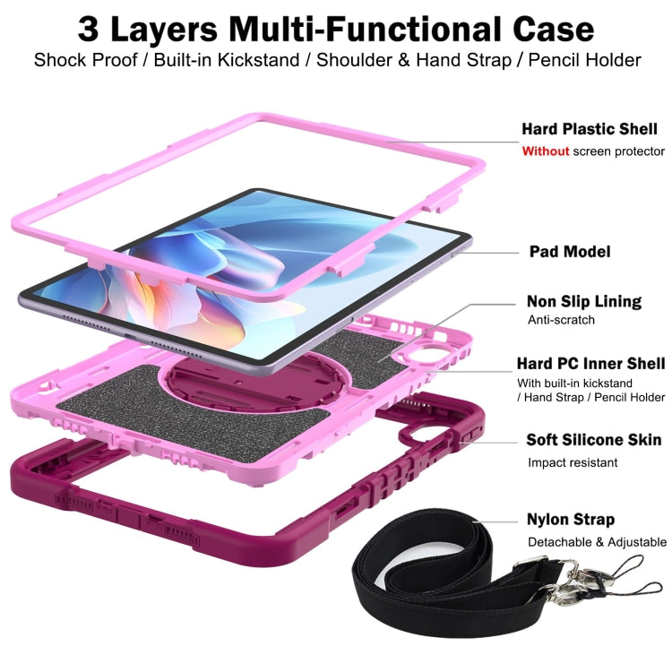 For Huawei MatePad 11.5 2023 360 Degree Rotation PC Contrast Silicone Tablet Case(Rose Red + Pink) - Huawei by buy2fix | Online Shopping UK | buy2fix