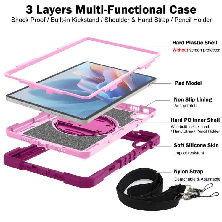 For Huawei MatePad SE 11 360 Degree Rotation PC Contrast Silicone Tablet Case(Rose Red + Pink) - Huawei by buy2fix | Online Shopping UK | buy2fix