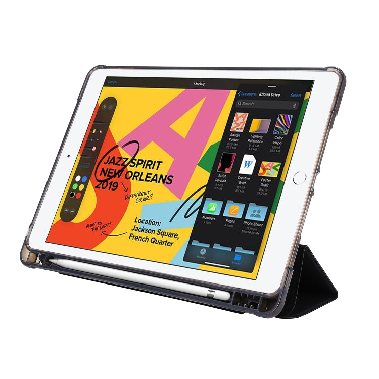 For iPad 10.2 2021 / 2020 / 2019 Airbag Deformation Horizontal Flip Leather Case with Holder & Pen Holder(Black) - iPad 10.2 Cases by buy2fix | Online Shopping UK | buy2fix
