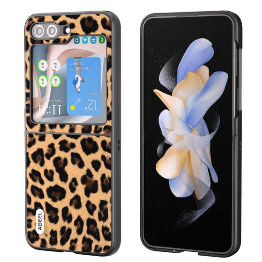 For Samsung Galaxy Z Flip5 ABEEL Black Edge Leopard Phone Case(Champagne Gold)