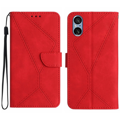 For Sony Xperia 5 V Stitching Embossed Leather Phone Case(Red) by buy2fix