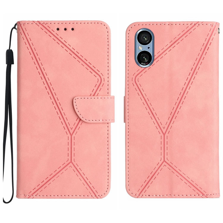 For Sony Xperia 5 V Stitching Embossed Leather Phone Case(Pink) by buy2fix