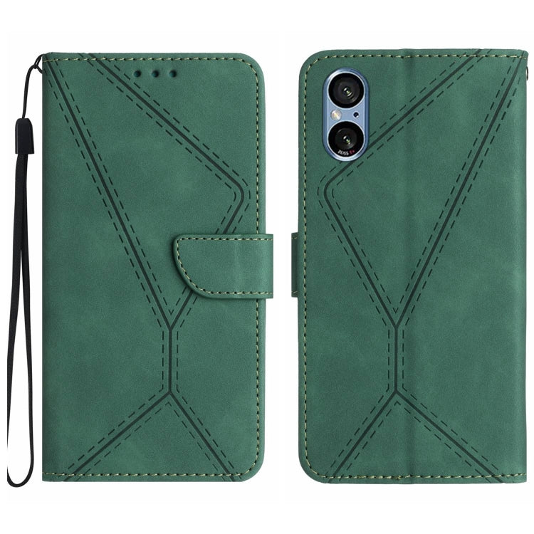 For Sony Xperia 5 V Stitching Embossed Leather Phone Case(Green) - Sony Cases by buy2fix | Online Shopping UK | buy2fix