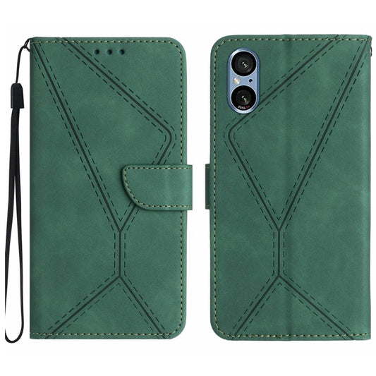 For Sony Xperia 5 V Stitching Embossed Leather Phone Case(Green) - Sony Cases by buy2fix | Online Shopping UK | buy2fix