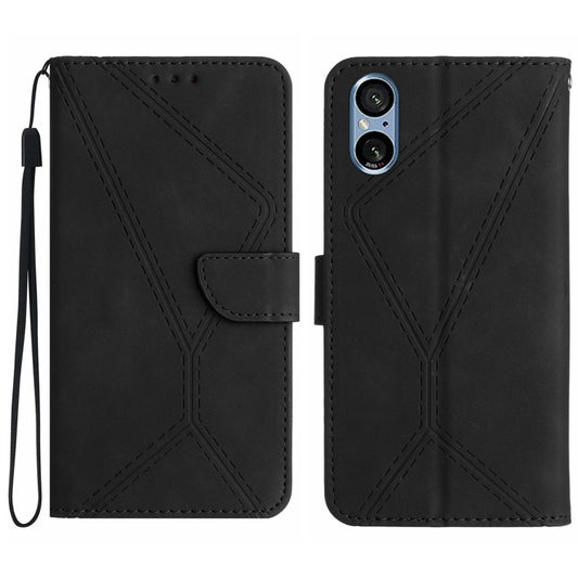 For Sony Xperia 5 V Stitching Embossed Leather Phone Case(Black) - Sony Cases by buy2fix | Online Shopping UK | buy2fix