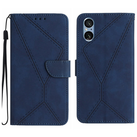 For Sony Xperia 5 V Stitching Embossed Leather Phone Case(Blue) - Sony Cases by buy2fix | Online Shopping UK | buy2fix