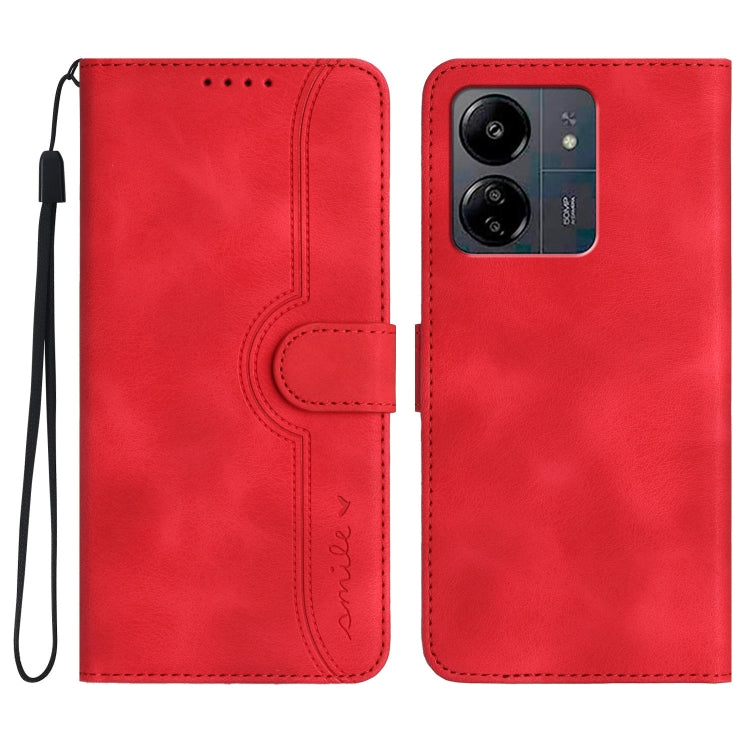 For Xiaomi Redmi 13C Heart Pattern Skin Feel Leather Phone Case(Red) by buy2fix