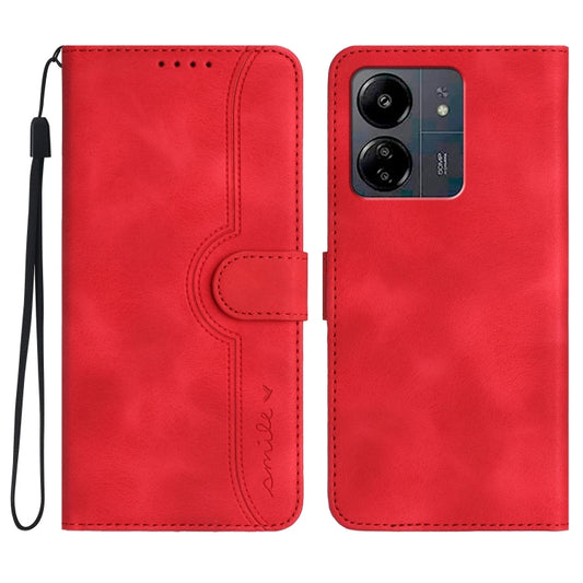 For Xiaomi Redmi 13C Heart Pattern Skin Feel Leather Phone Case(Red) by buy2fix