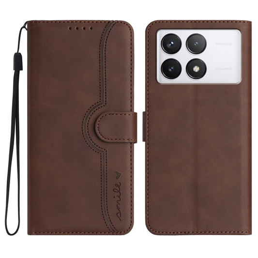 For Xiaomi Redmi K70 Heart Pattern Skin Feel Leather Phone Case(Brown) - Xiaomi Cases by buy2fix | Online Shopping UK | buy2fix