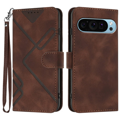 For Google Pixel 9 Pro Line Pattern Skin Feel Leather Phone Case(Coffee) by buy2fix
