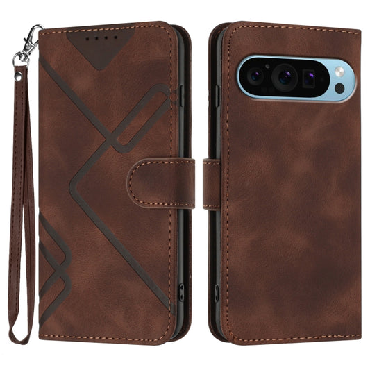 For Google Pixel 9 Pro Line Pattern Skin Feel Leather Phone Case(Coffee) by buy2fix