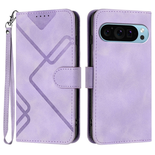 For Google Pixel 9 Pro Line Pattern Skin Feel Leather Phone Case(Light Purple) by buy2fix