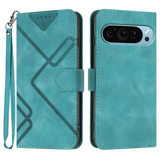 For Google Pixel 9 Pro Line Pattern Skin Feel Leather Phone Case(Light Blue) by buy2fix