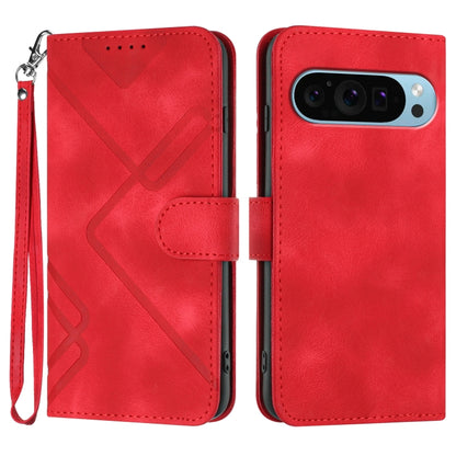 For Google Pixel 9 Line Pattern Skin Feel Leather Phone Case(Red) by buy2fix