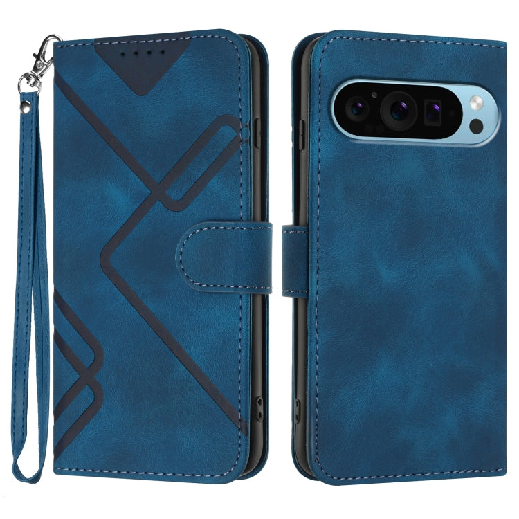 For Google Pixel 9 Line Pattern Skin Feel Leather Phone Case(Royal Blue) by buy2fix