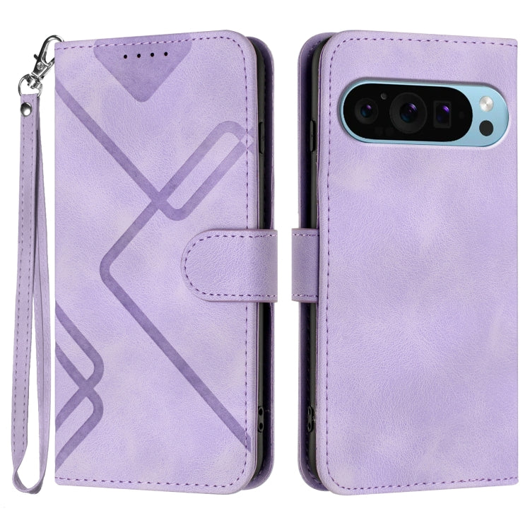 For Google Pixel 9 Line Pattern Skin Feel Leather Phone Case(Light Purple) by buy2fix