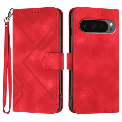 For Google Pixel 10 Pro XL Line Pattern Skin Feel Leather Phone Case(Red) - Google Cases by buy2fix | Online Shopping UK | buy2fix