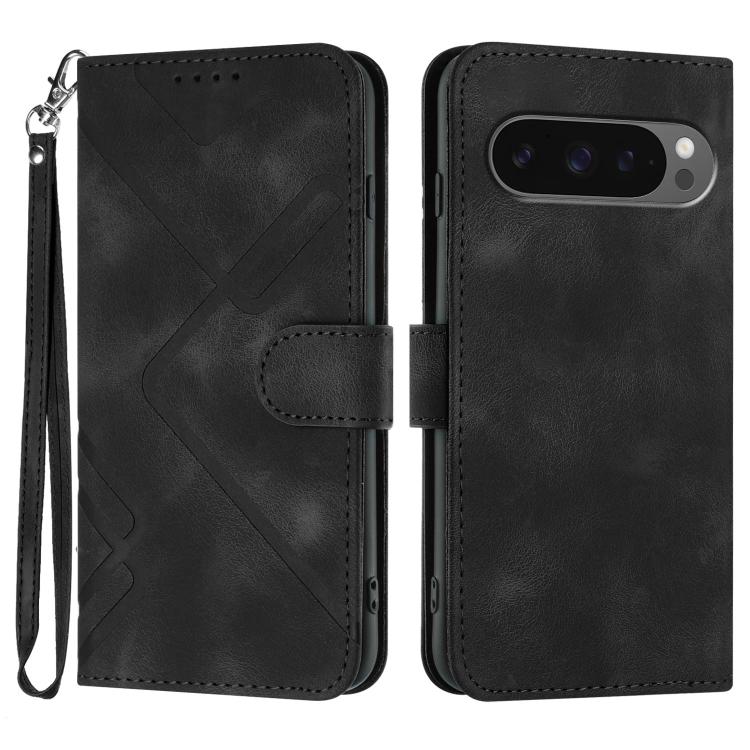 For Google Pixel 10 / Pixel 10 Pro Line Pattern Skin Feel Leather Phone Case(Black) - Google Cases by buy2fix | Online Shopping UK | buy2fix