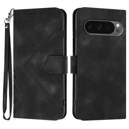 For Google Pixel 10 / Pixel 10 Pro Line Pattern Skin Feel Leather Phone Case(Black) - Google Cases by buy2fix | Online Shopping UK | buy2fix
