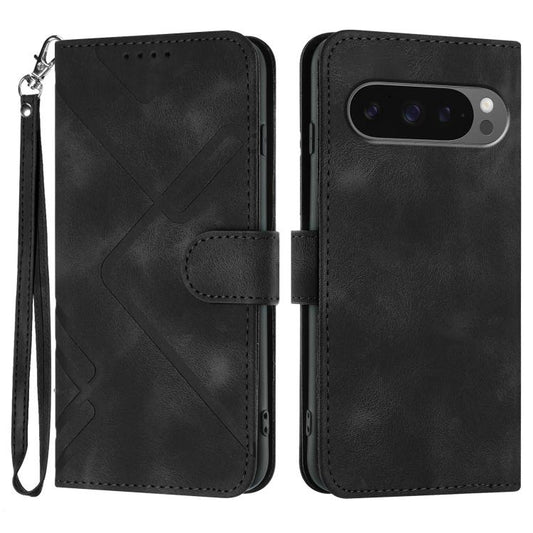 For Google Pixel 10 / Pixel 10 Pro Line Pattern Skin Feel Leather Phone Case(Black) - Google Cases by buy2fix | Online Shopping UK | buy2fix