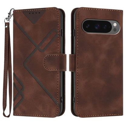 For Google Pixel 10 / Pixel 10 Pro Line Pattern Skin Feel Leather Phone Case(Coffee) - Google Cases by buy2fix | Online Shopping UK | buy2fix