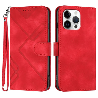 For iPhone 16 Pro Max Line Pattern Skin Feel Leather Phone Case(Red) by buy2fix