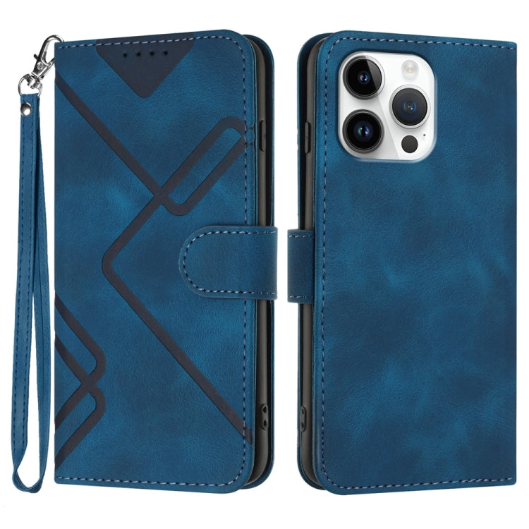 For iPhone 16 Pro Max Line Pattern Skin Feel Leather Phone Case(Royal Blue) by buy2fix